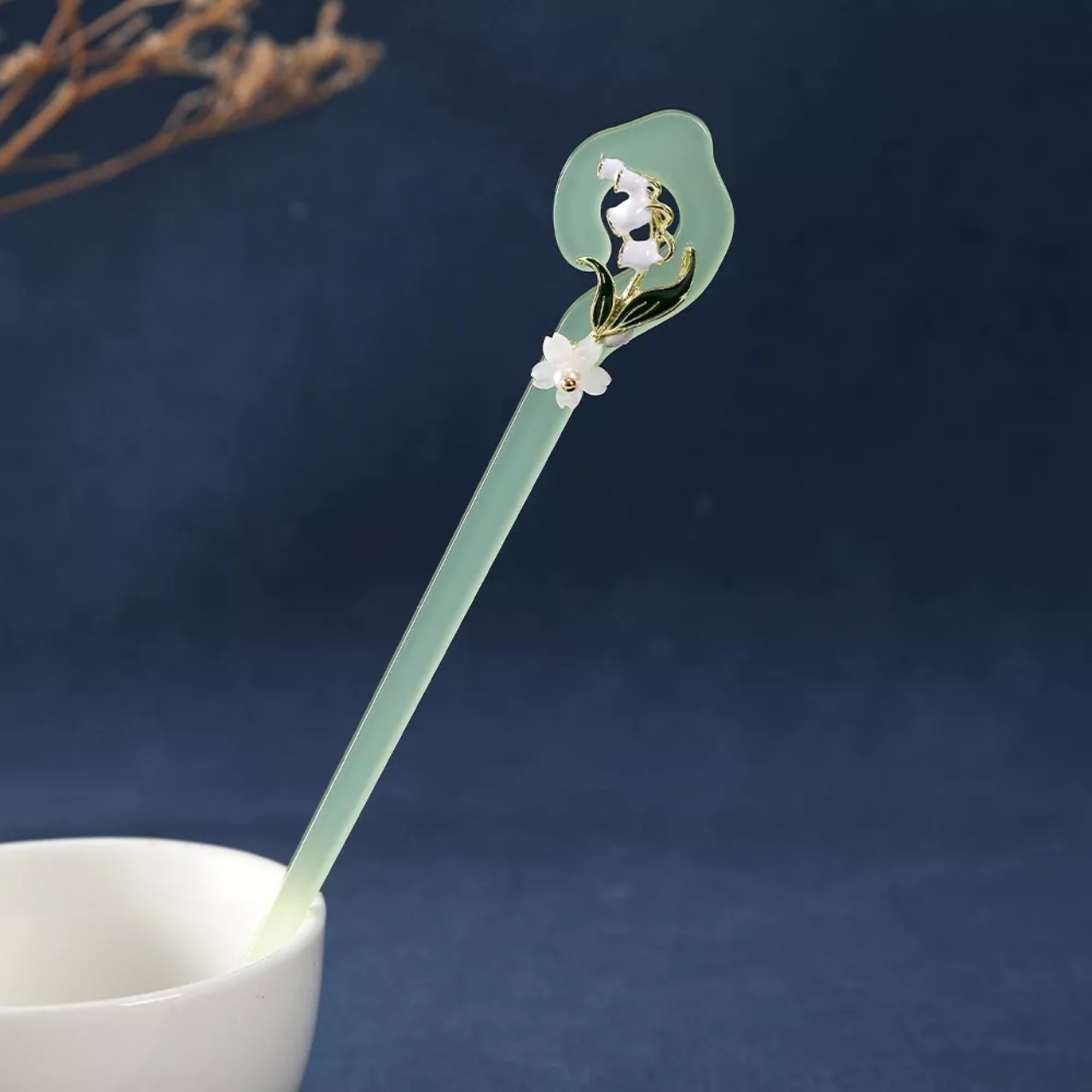 White Orchid antique hairpin