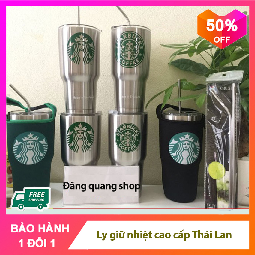 Ly Giữ Nhiệt Thái Lan [LOẠI XỊN] Bình giữ nhiệt cao cấp tặng kèm + 2 Ống Hút + Cọ rữa + Túi màu ngẫu nhiên