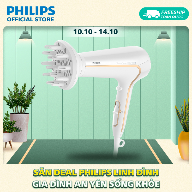 Máy sấy tóc Philips HP8232/00 2200W, 6 tốc độ linh hoạt, chức năng sấy mát (Trắng) - Hàng phân phối chính hãng cao cấp