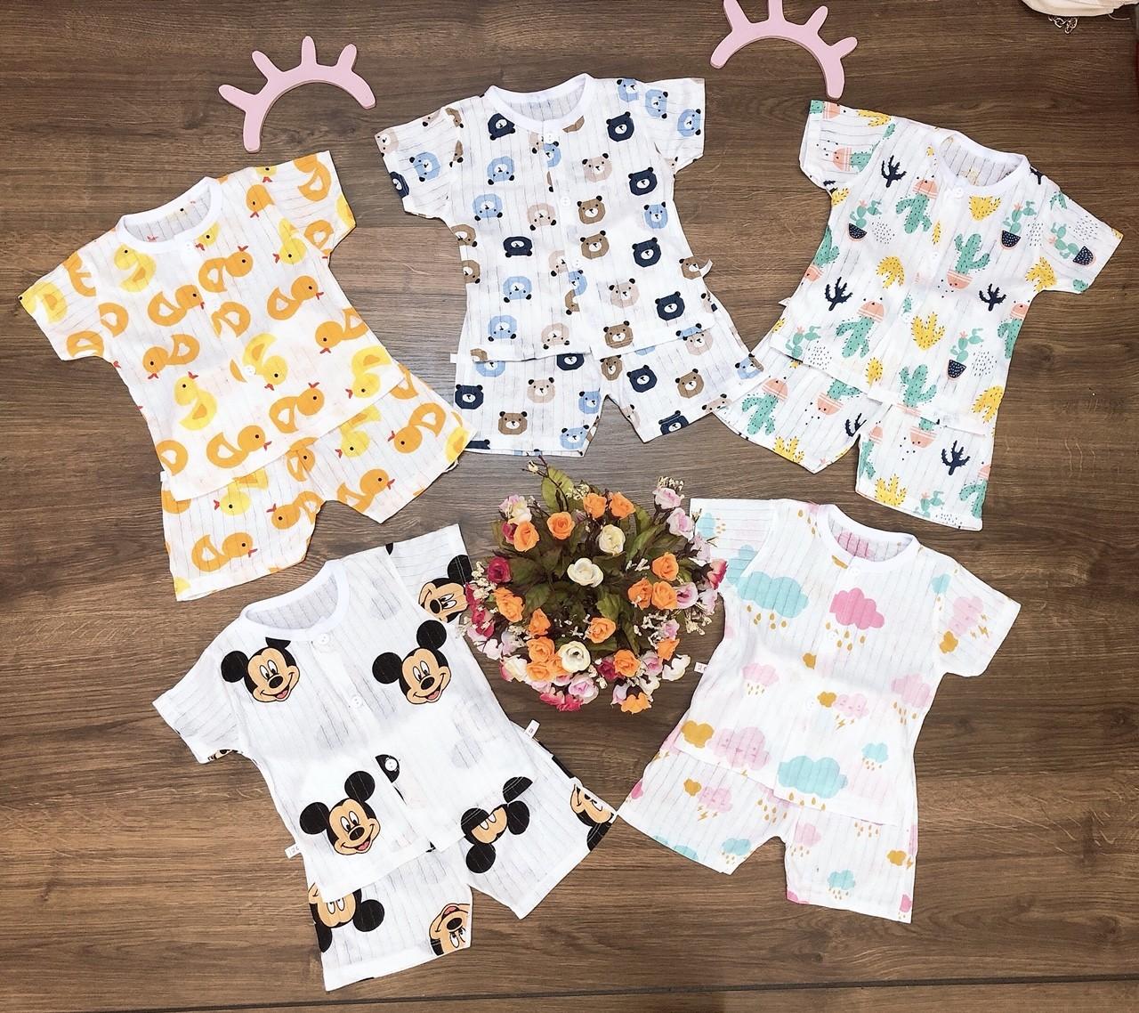 Combo 3 bộ cotton giấy cộc tay cài cúc giữa ( KÈM QUÀ TẶNG )
