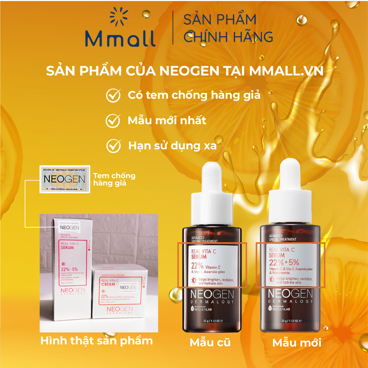 HOÀN TIỀN 15% - Vitamin C serum dưỡng trắng da căng bóng Neogen 22% Viatmin C 5% Niacinamide cho da dầu mụn 32ml