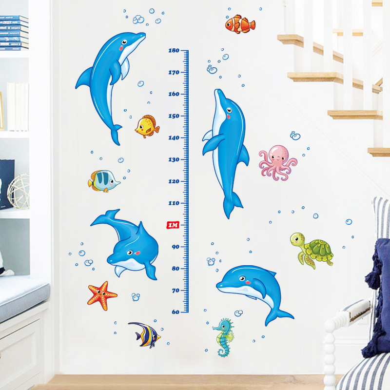 [HCM]Decal dán tường thước đo cá heo xanh mẫu 2