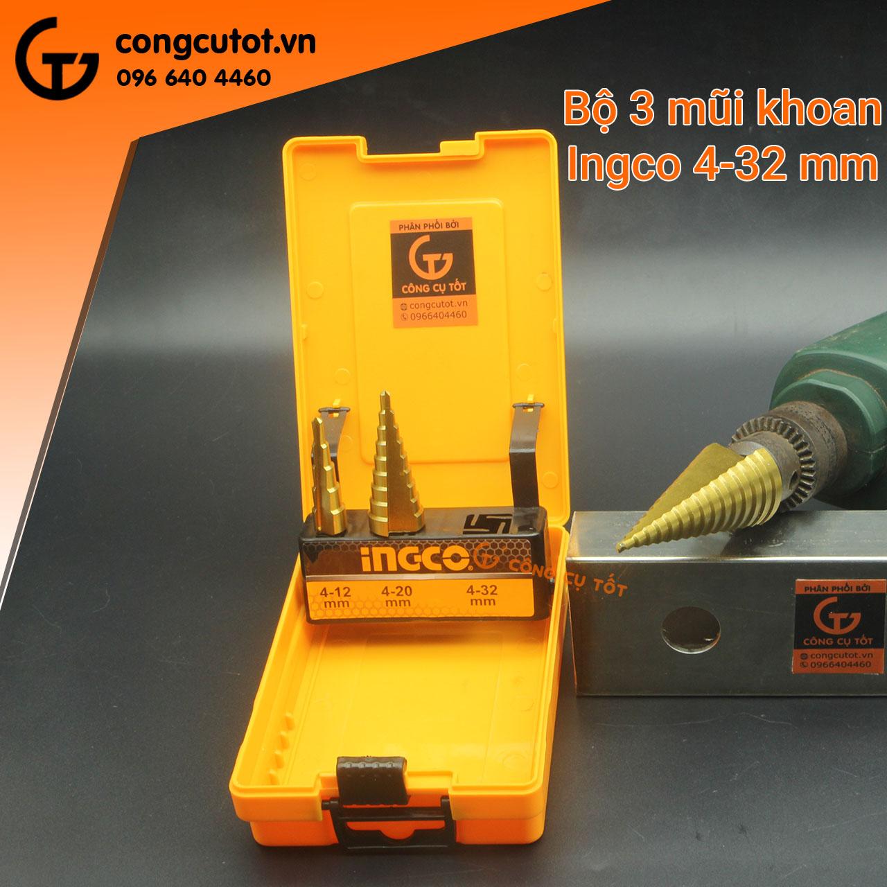 Bộ 3 mũi khoan tháp chóp nón 4-32mm INGCO AKSDS0301
