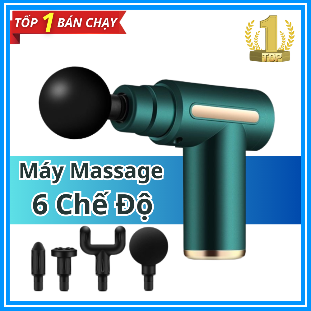 Máy massage cầm tay 4 đầu 6 chế độ - súng massage trị nhức mỏi vai gáy, đau giãn cơ - Máy đấm lưng đa năng