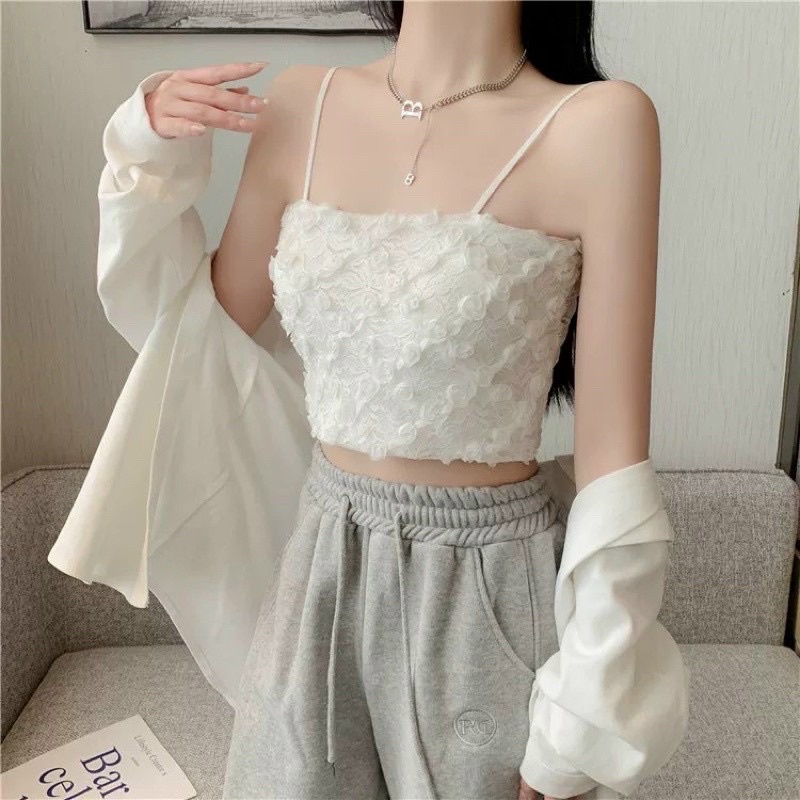 Áo 2 dây ren hoa hồng xinh xắn