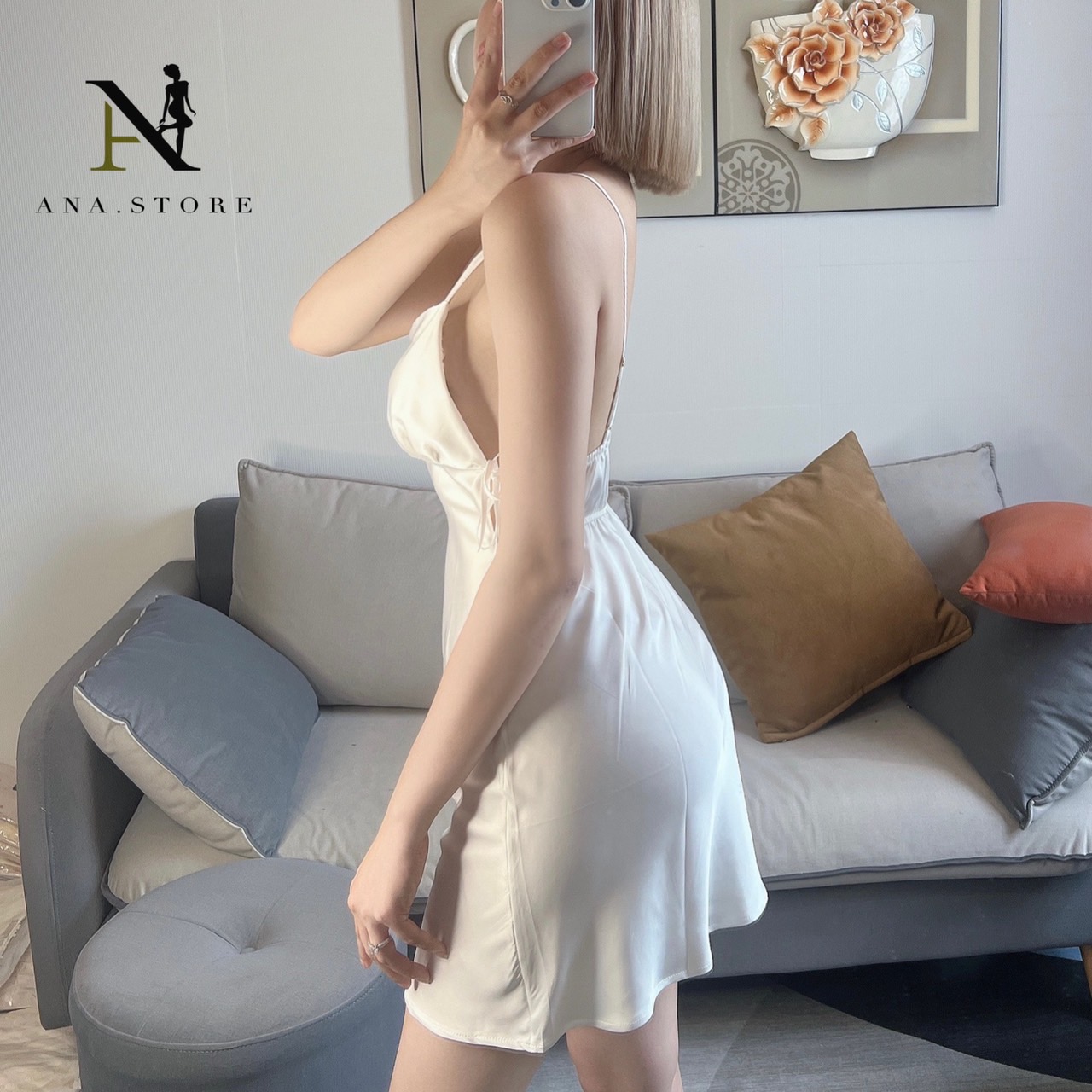 Đầm Lụa Trắng Hở Lưng Cao Cấp