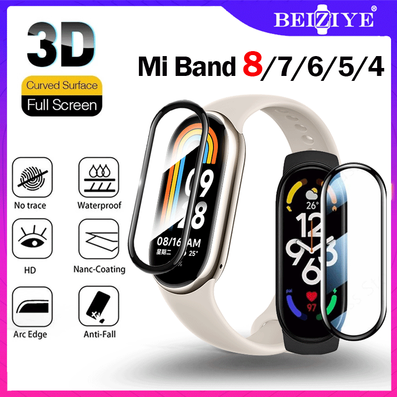 Mi Band 8 Viền cong 3D Bao phủ toàn bộ Miband Soft Clear Film Cover cho Xiaomi Mi Band 8 7 MiBand 6 5 4 Bảo vệ màn hình (Không phải bằng kính)