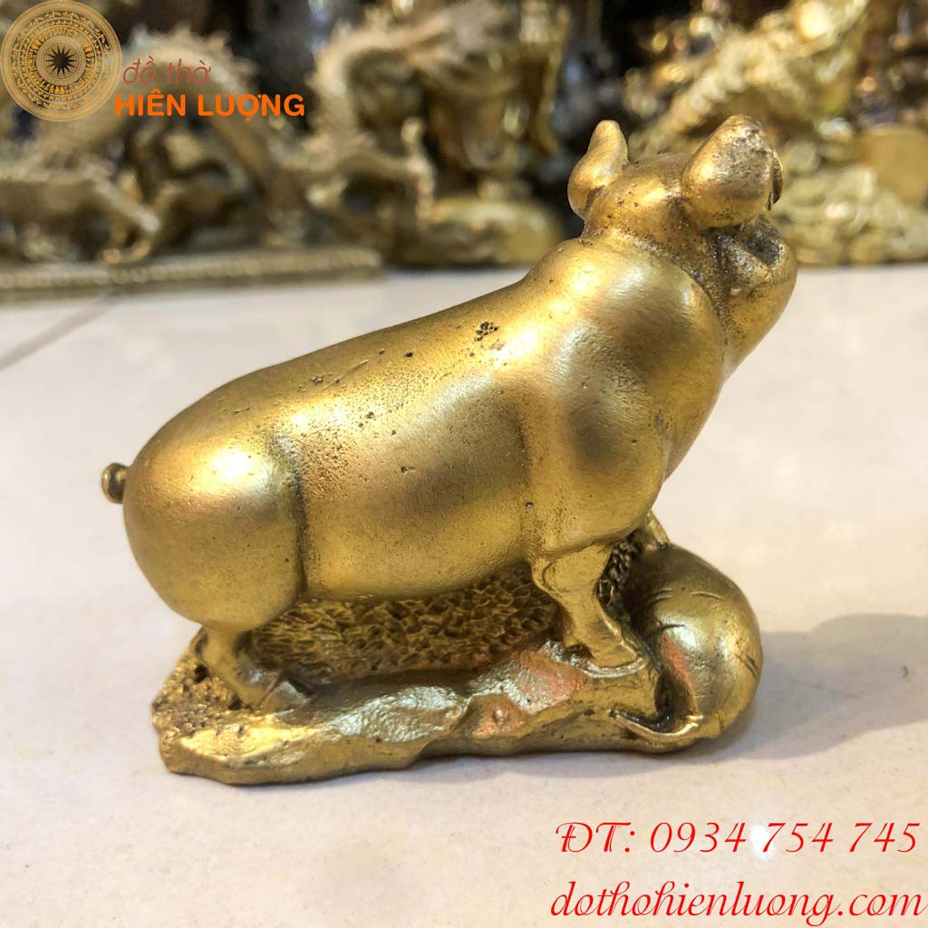 Tượng Heo Bằng Đồng Phong Thủy Mẫu Trơn Cao 7cm