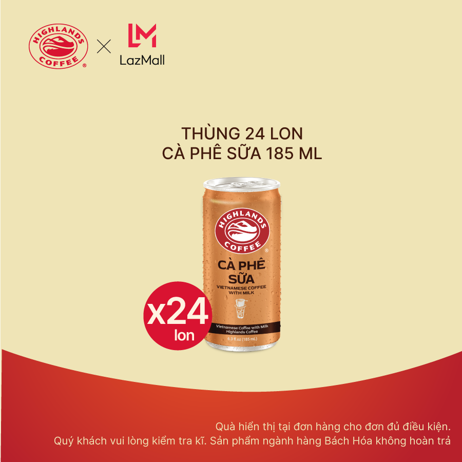 Thùng 24 Lon Cà Phê Sữa Highlands Coffee 185ml/lon