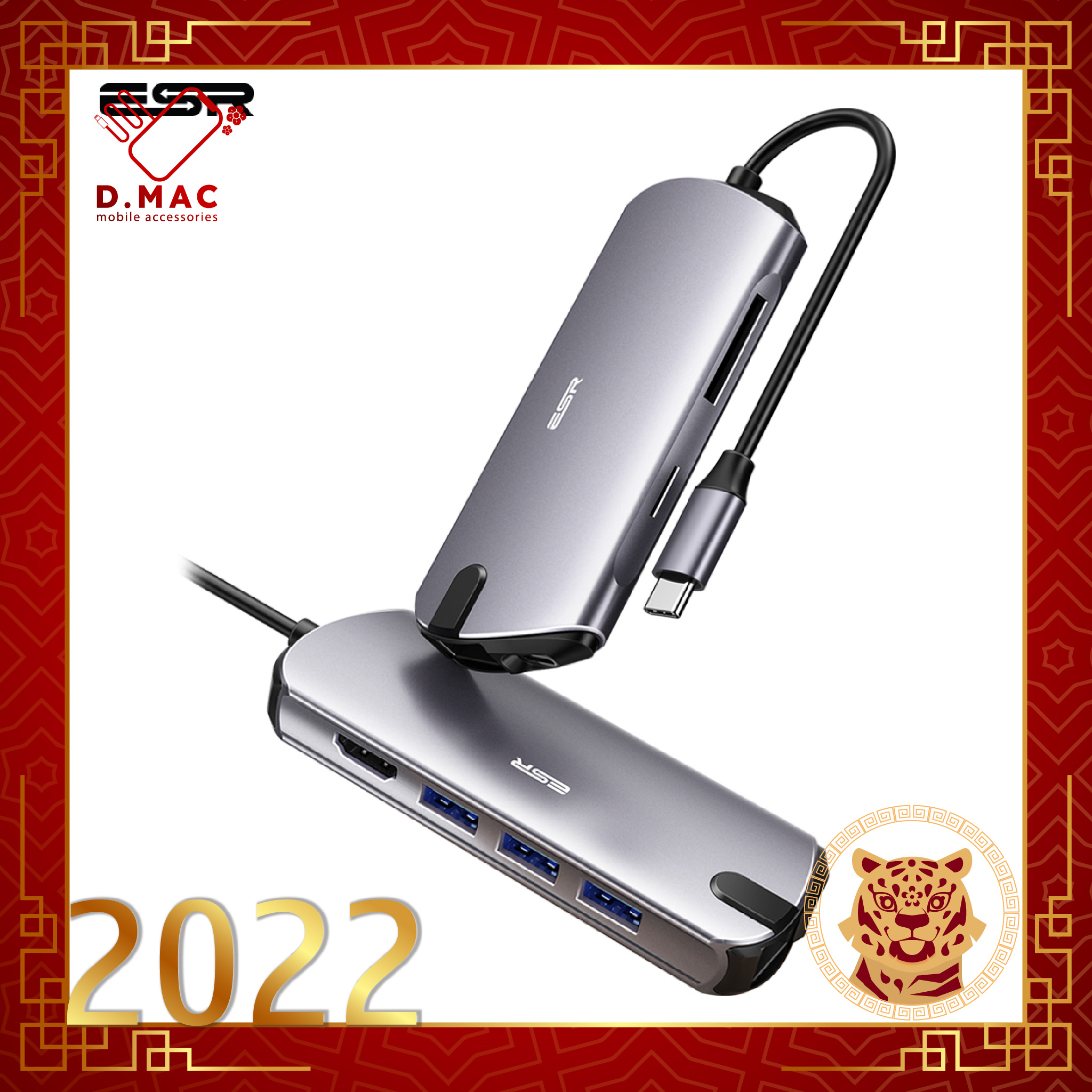 D.MAC Hub USB type C Esr 8-in-1/6-in-1 USB 3.1/3.0