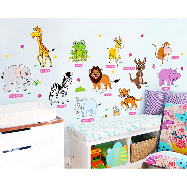 Decal dán tường thú rừng tiếng Anh Cho Bé