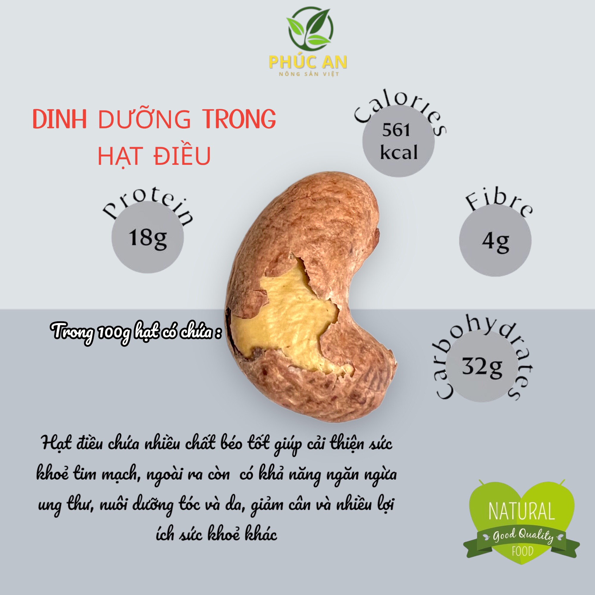 Hạt Điều Rang Muối PHÚC AN Có Vỏ Lụa 500g - Đặc Sản Bình Phước