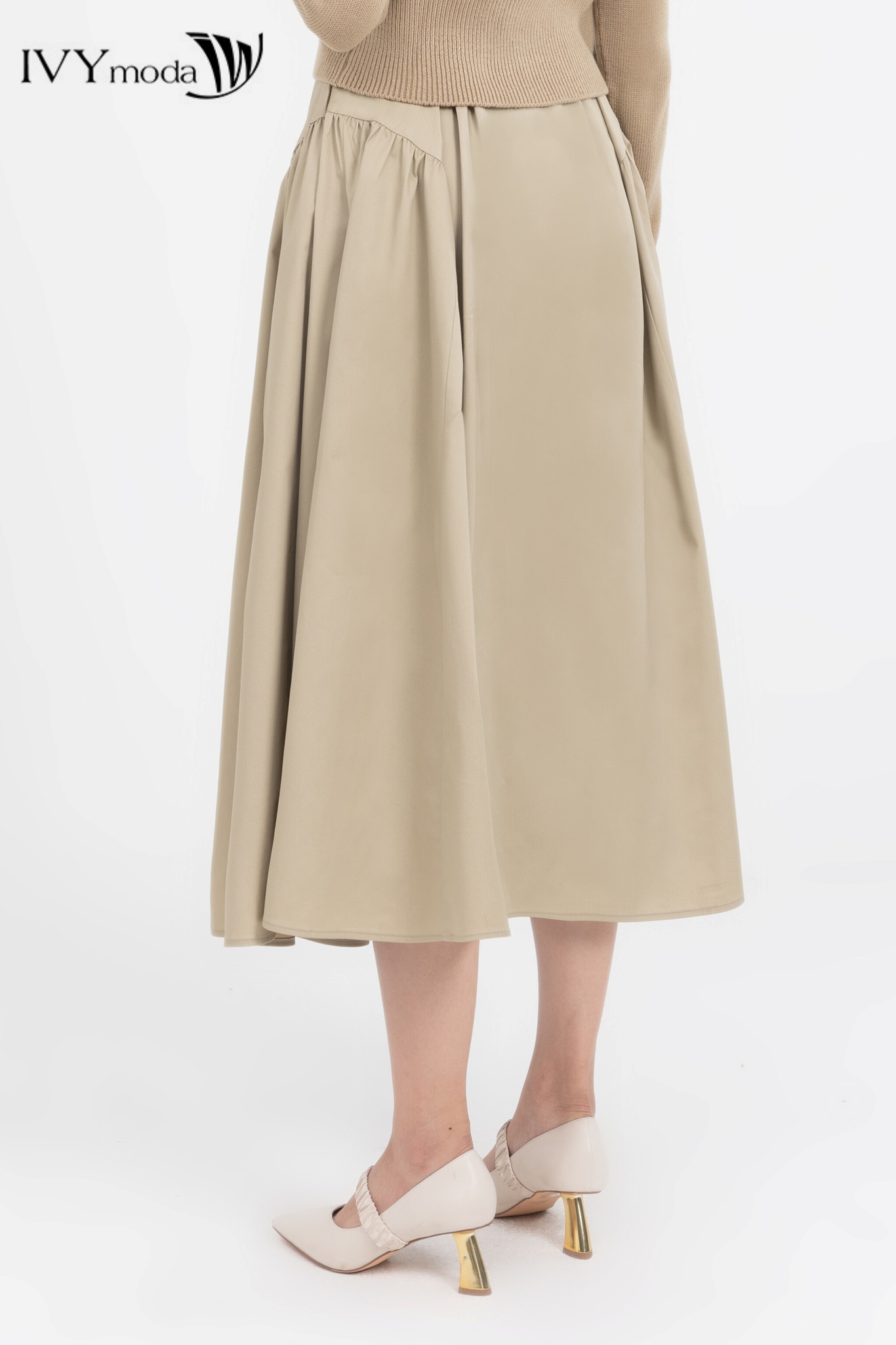 Chân váy khaki nữ dáng xòe, Chân váy công sở dạo phố nữ IVY moda MS 30M8113
