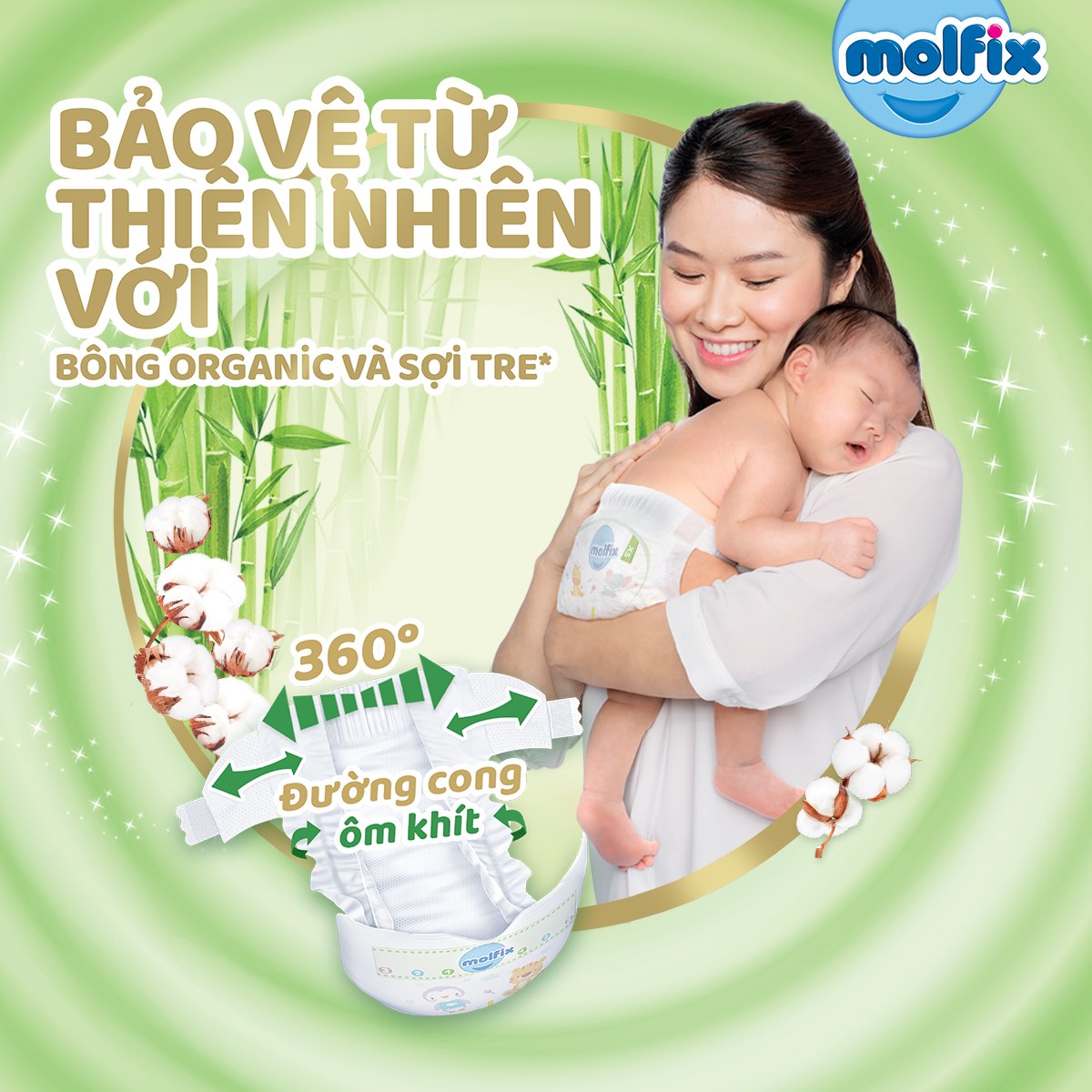 Tã/bỉm dán Molfix Thiên nhiên Jumbo S (4kg - 8kg) - Gói 56+8 miếng