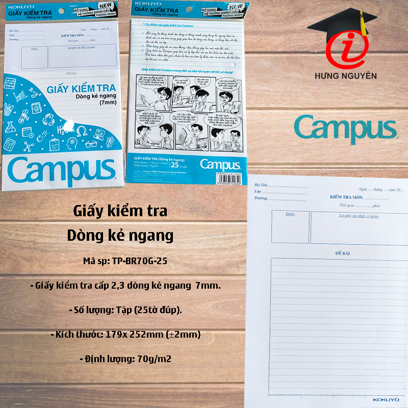 Giấy kiểm tra kẻ ngang 7mm B5 Campus