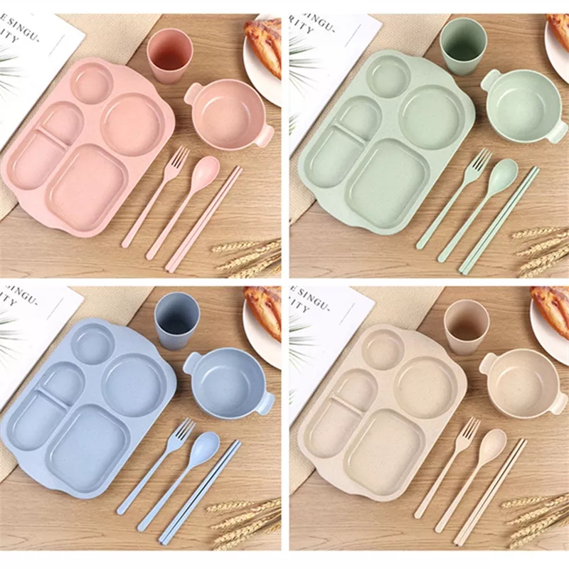 (Bundled Cup + spoon + Chopsticks + fork) set meal tray mile 6 dish for baby set snack tray miles barley for Baby 6 dish (tray + bowl + cup + spoon + Chopsticks + fork), container instrument for baby feeding, serving tray food dinnerware set for baby