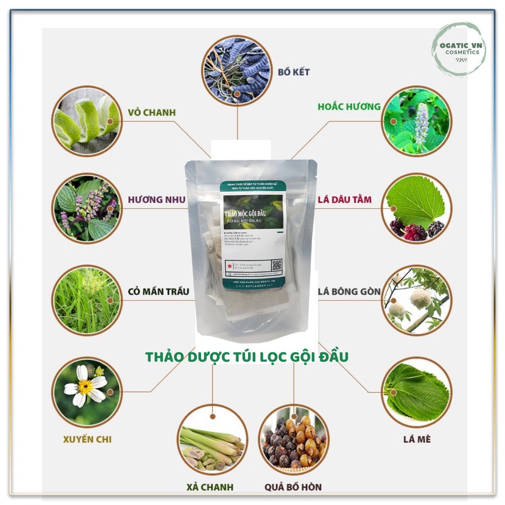 TÚI 30 GÓI LÁ THƠM GỘI ĐẦU OBAXUA.