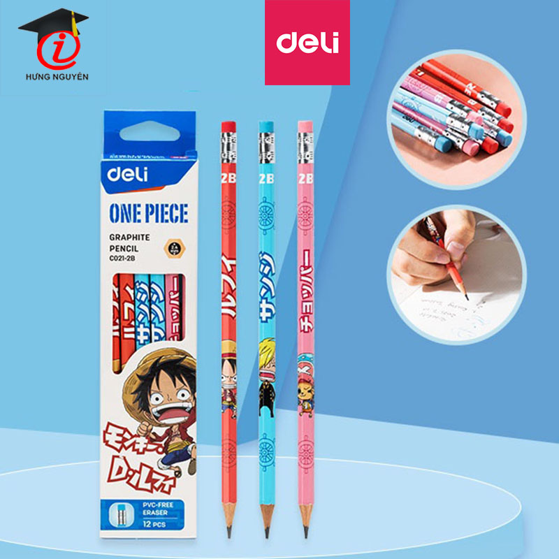 Hộp 12 bút chì gỗ deli có tẩy one piece ec021-2b