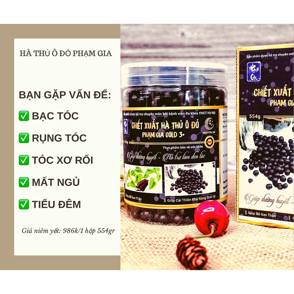 Hà thủ ô đỏ phạm gia gold 3+hà thủ ô đỏ phạm gia gold 3+ hộp mini 120gr đen tóc đỏ da không lo bạc sớm - an001