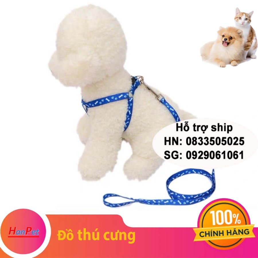 Hanpet - Dây dắt chó mèo (2 size) bản mỏng 1 lớp - dây yếm đai yên ngựa nhỏ xinh cho chó mèo nhỏ / dây dắt chó đi dạo