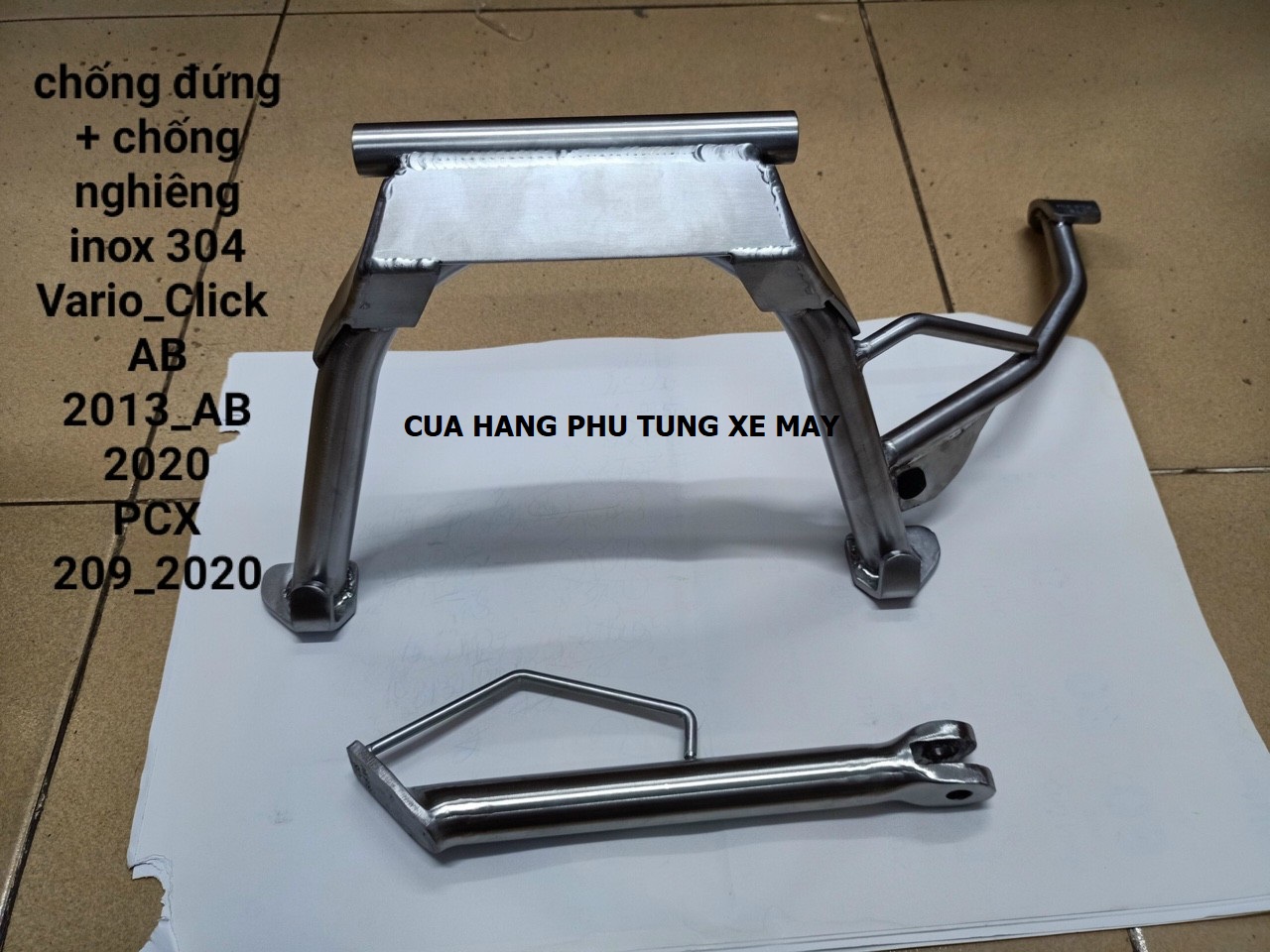 BỘ CHỐNG ĐỨNG + CHỐNG NGHIÊNG INOX 304 GẮN XE VARIO - CLICK - AIRBLADE - PCX