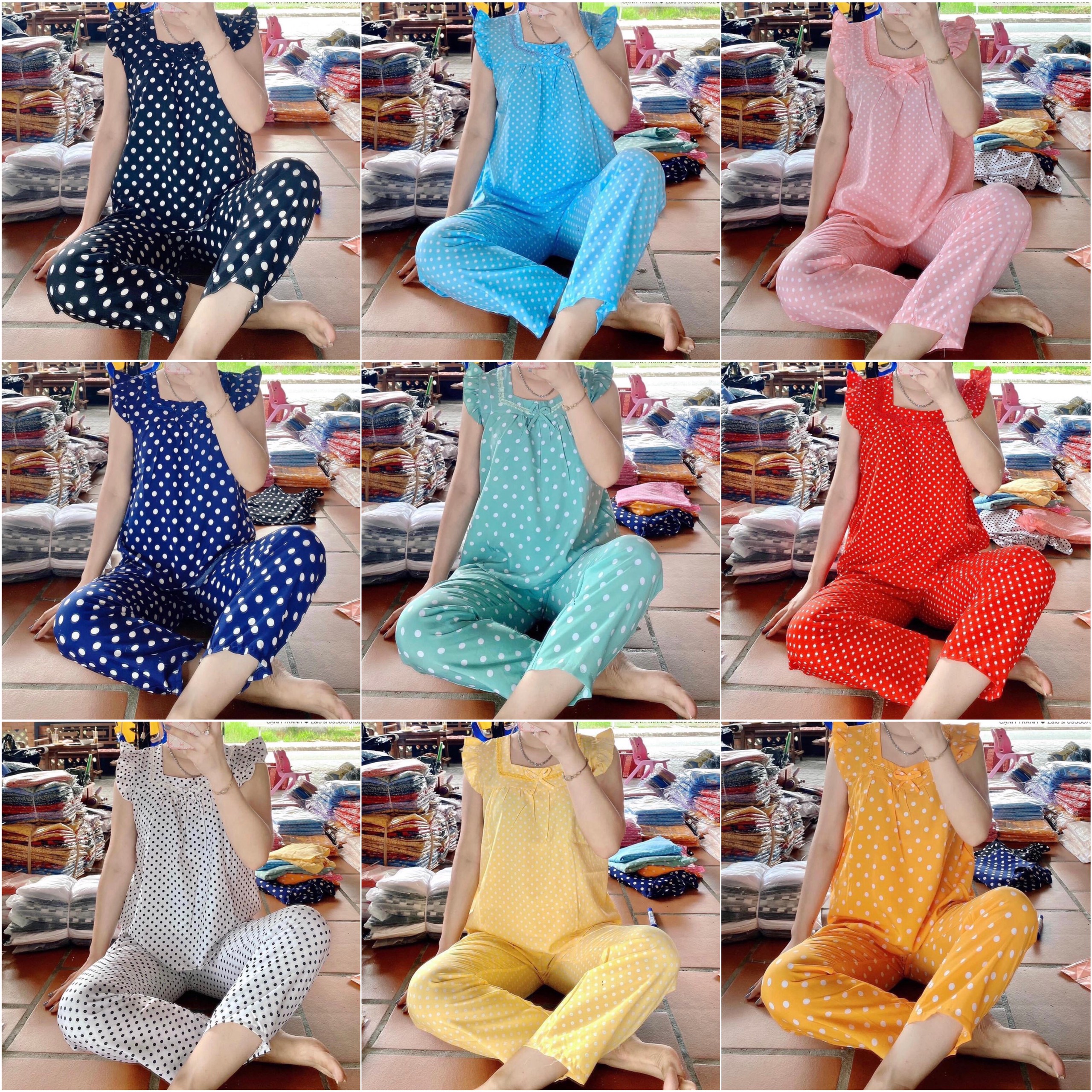 Set đồ nữ chấm bi tay cánh tiên siêu dễ thương Size M.XXL
