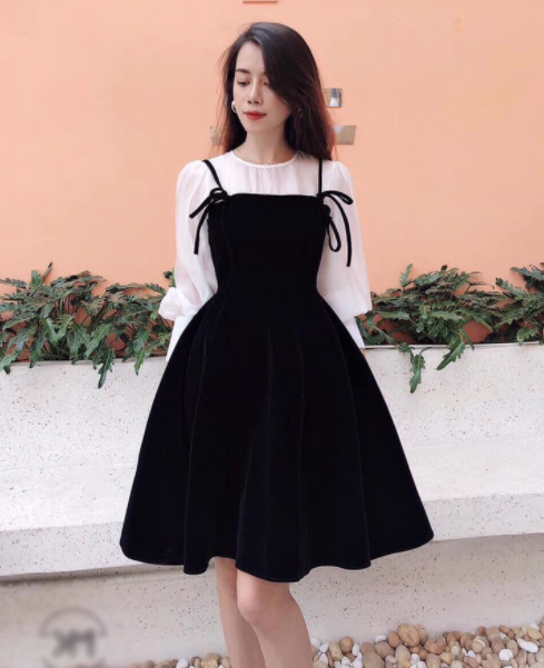 [HCM][FREE SIZE DƯỚI 52KG] ĐẦM XÒE PHỐI TAY GIẢ YẾM XINH XẮN