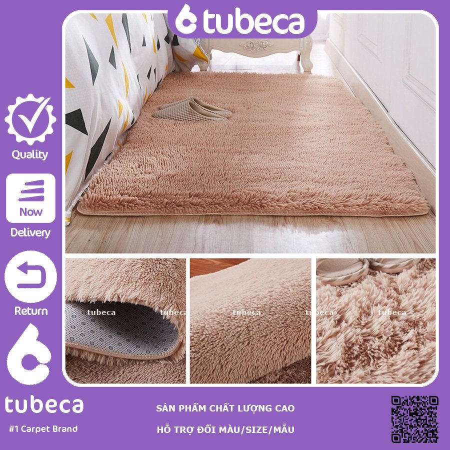Thảm trải sàn phòng khách lông xù giá rẻ màu be 1mx1m6 | tubeca