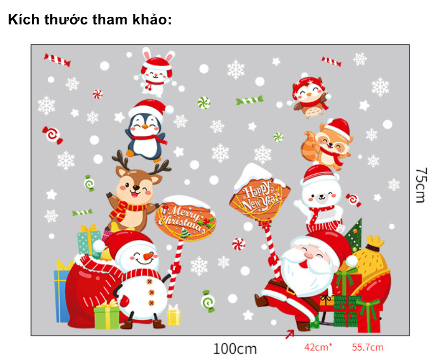 Decal dán tường trang trí Noel - Noel cùng các ban cầm bảng đón giáng sinh