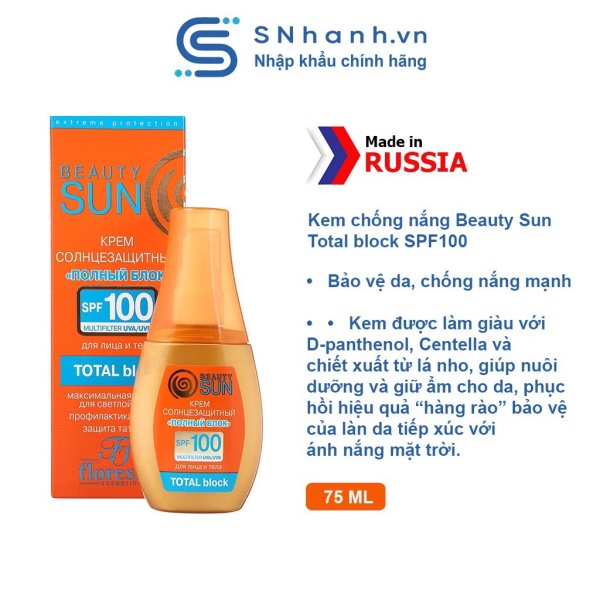 Kem chống nắng Floresan Beauty Sun Total block SPF100 75ml nhập khẩu