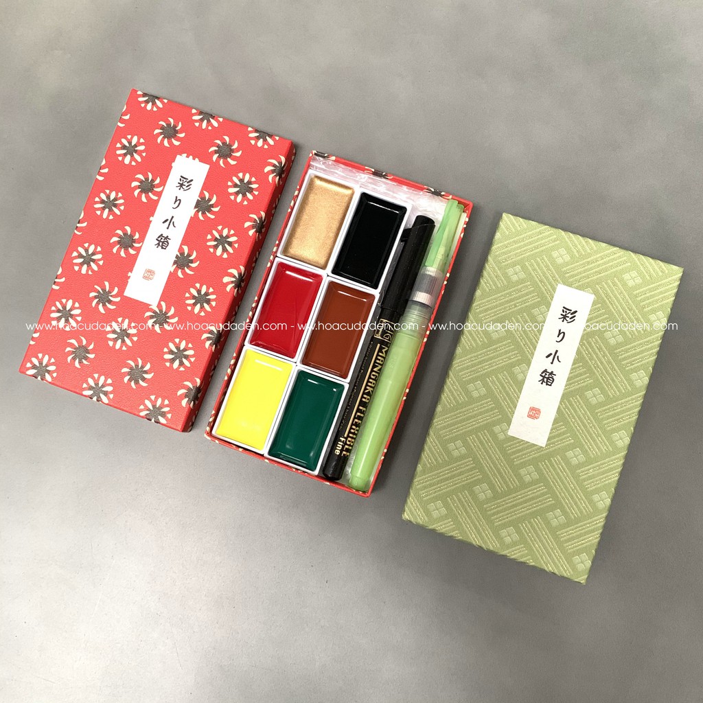 Màu nước gansai idori set 6 màu kèm cọ và bút brush