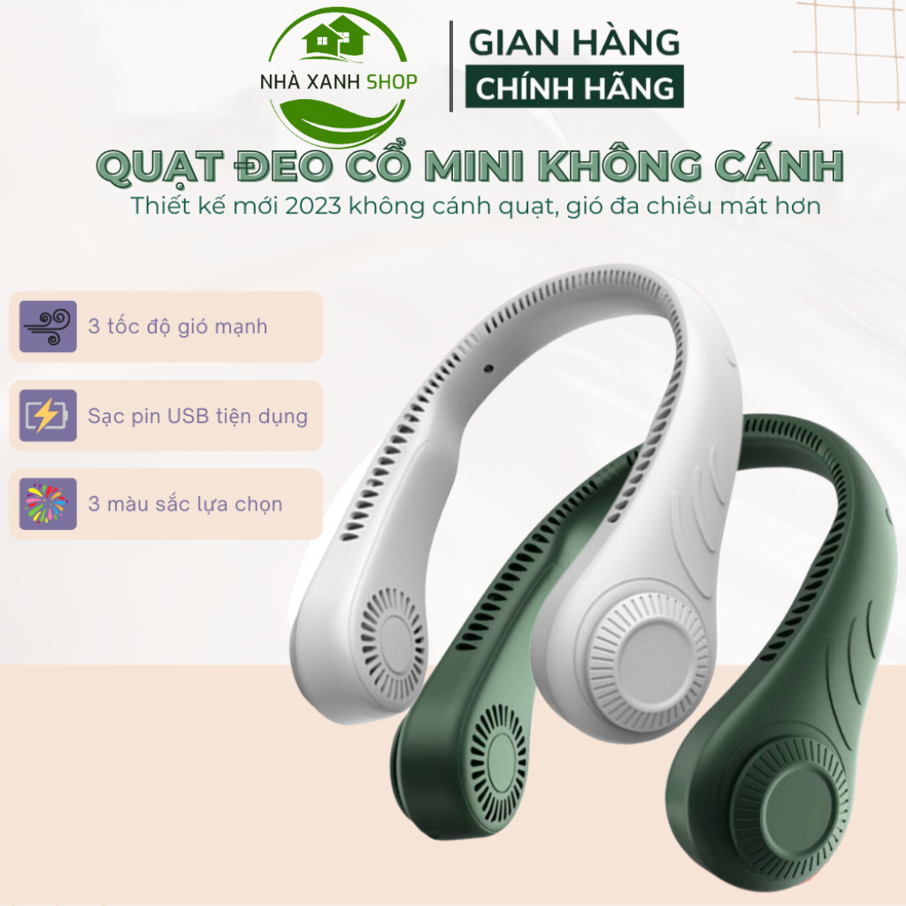 Quạt đeo cổ mini WIND không cánh, quạt mini sạc tích USB điện dung lượng pin cao 3 cấp độ...