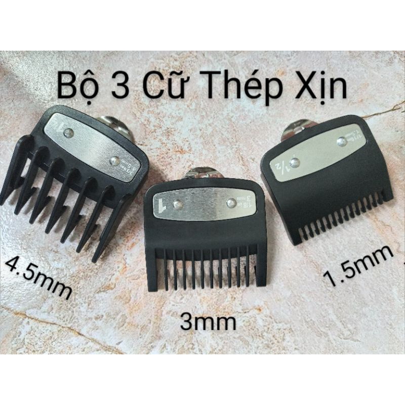 Cữ tông đơ gá thép 1.5mm, 3mm và 4.5mm. bộ 3 cữ tông đơ gá thép cho wahl, kemei, surker.
