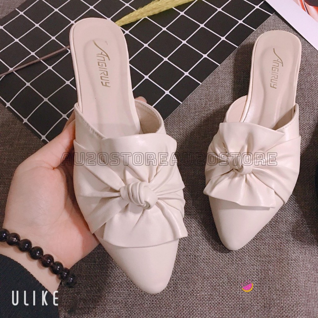 Giày sục nơ xoắn lớn siêu xinh, da mềm - a12
