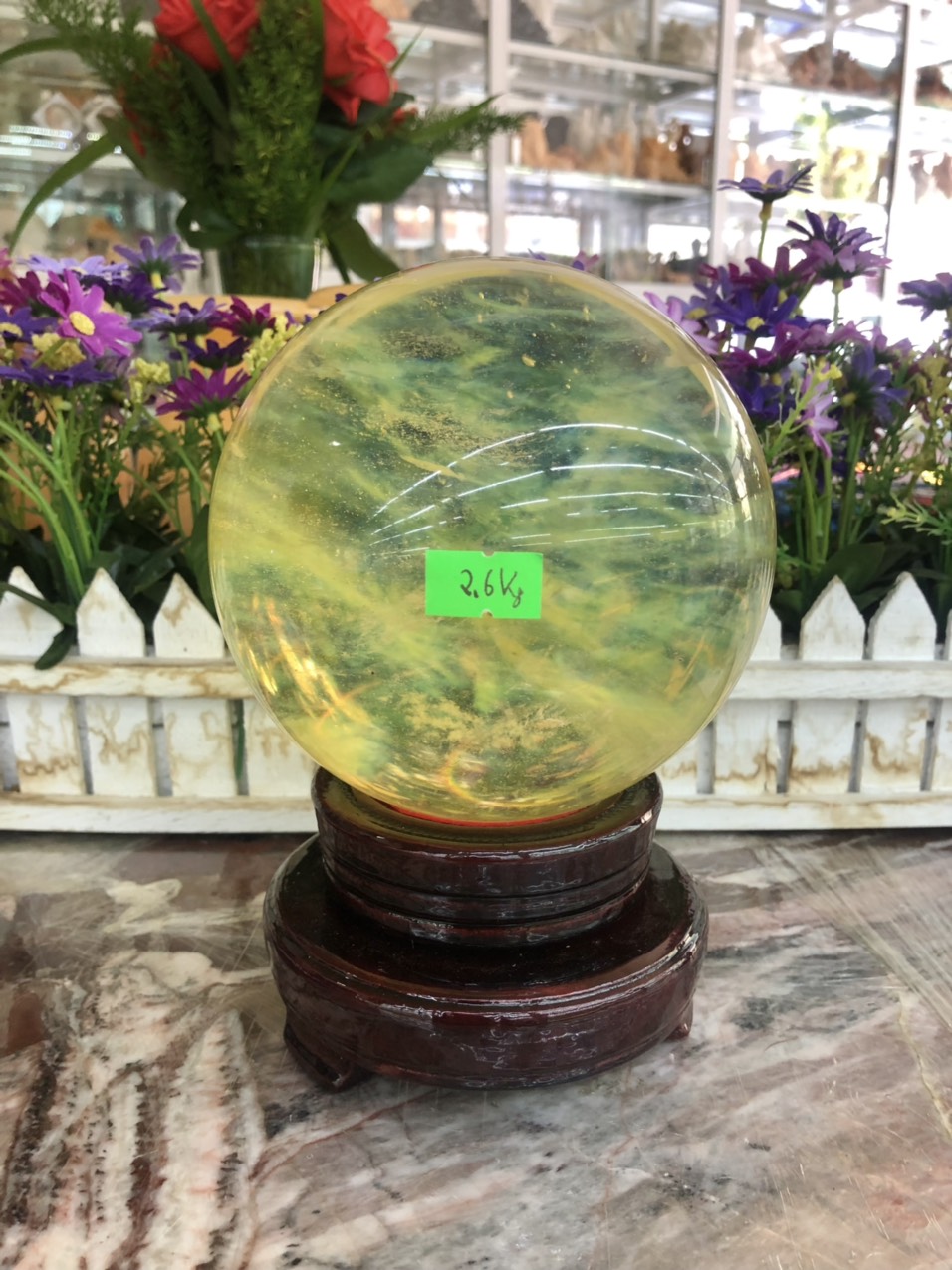 Quả cầu phong thủy đá thạch anh canxit đỏ - Đường kính 9cm