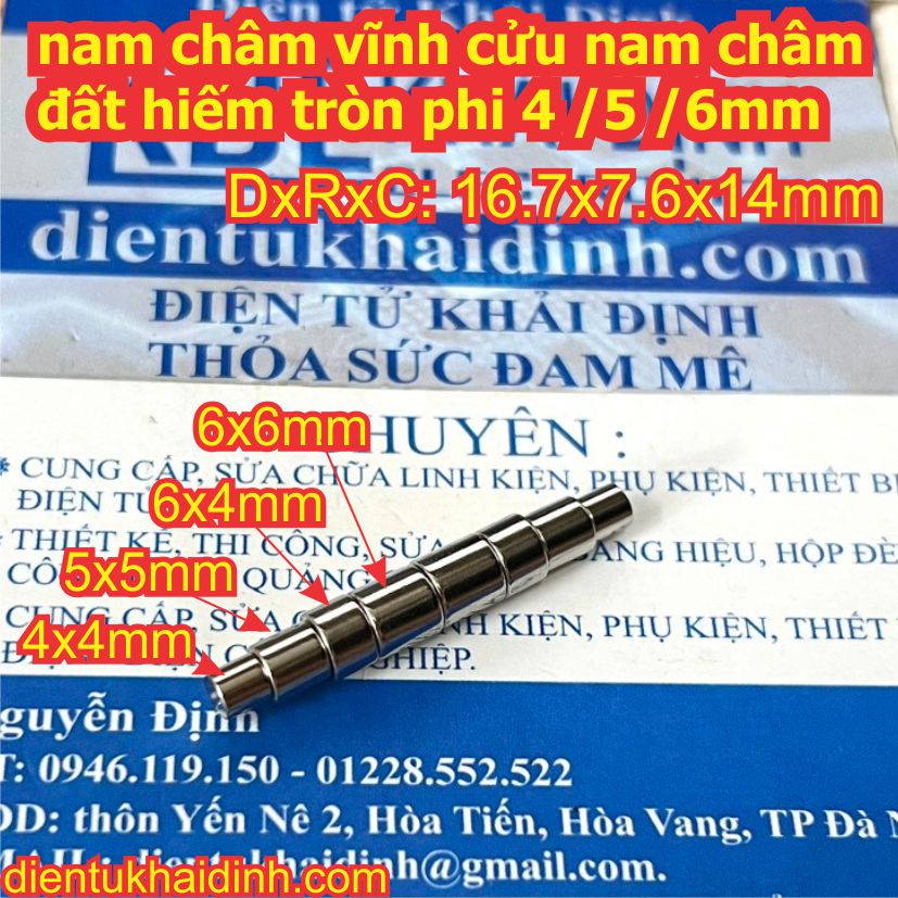 Nam châm vĩnh cửu nam châm đất hiếm trụ tròn phi 2mmn /3mm /5mm /6mm /8mm /10mm /15mm kde4794