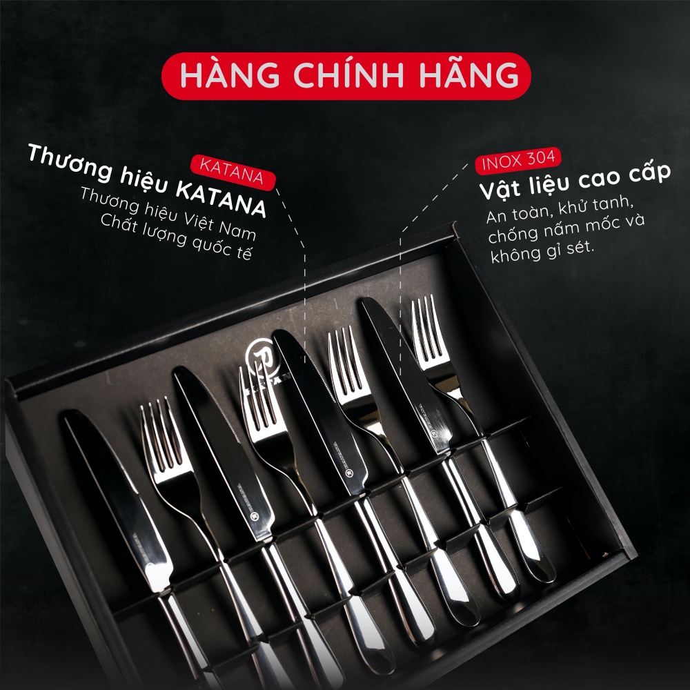Set 8 dao dĩa beefsteak cao cấp vân trơn Elegance VTK284