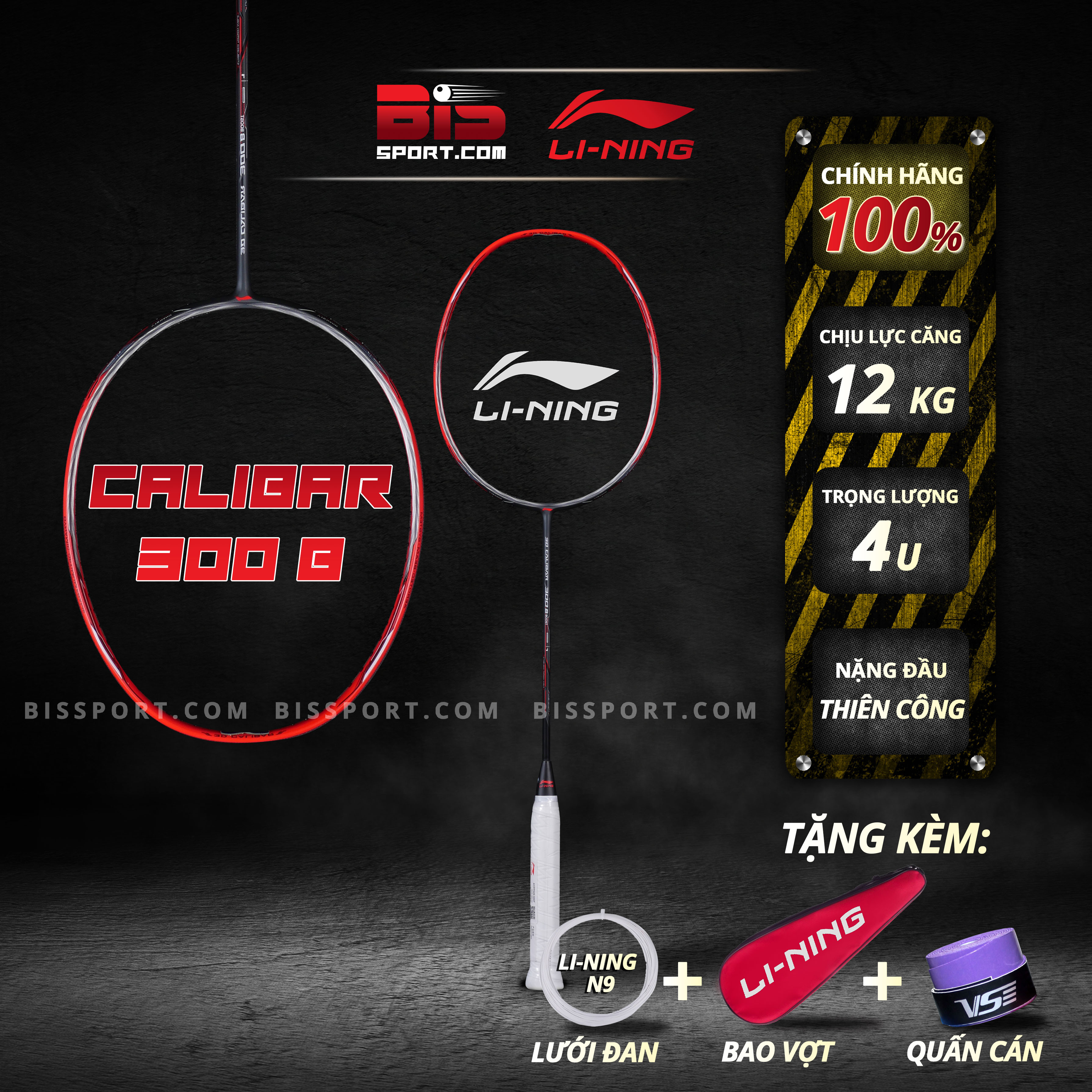 Vợt cầu lông lining 3d calibar 300b hàng chính hãng - tấn công mãnh liệt , phòng thủ vững chắc