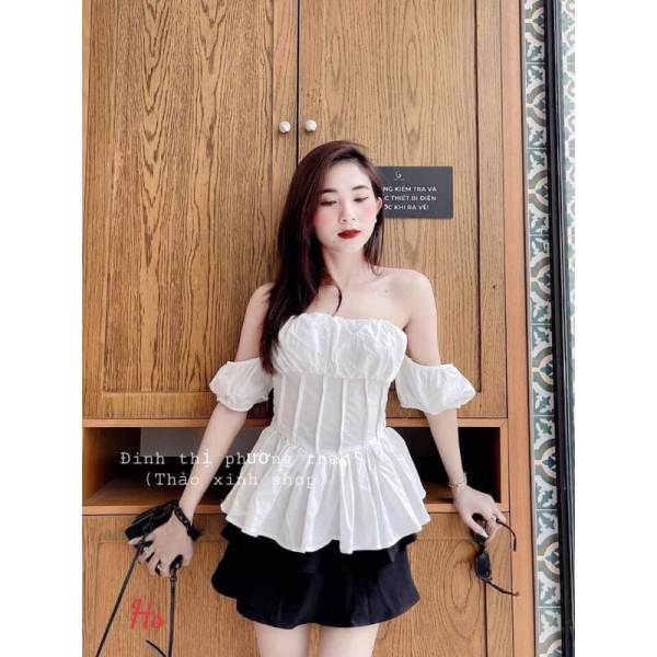 Set Áo Trễ Vai + Chân Váy Đen