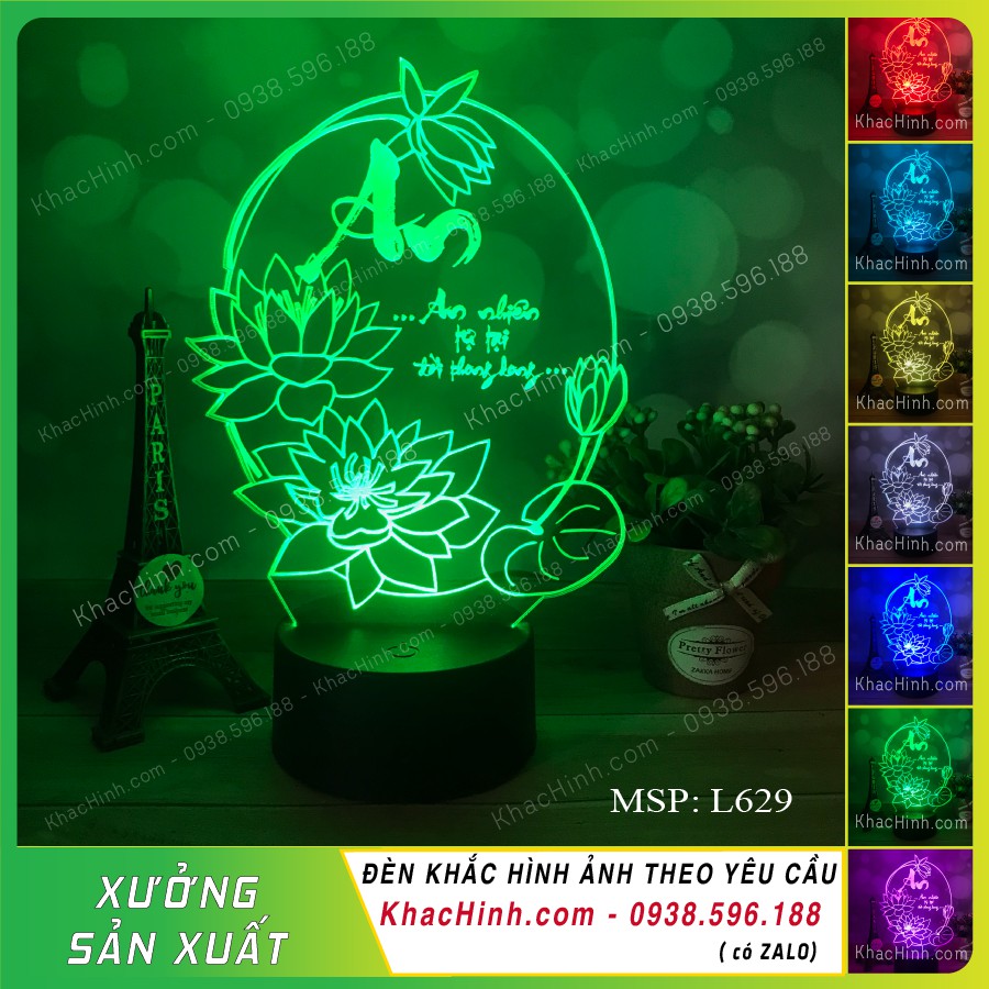 Đèn tranh thư pháp chữ An , Đèn ngủ thư pháp An Nhiên tự tai đời thong dong, Đèn decor phòng. khachinh.com
