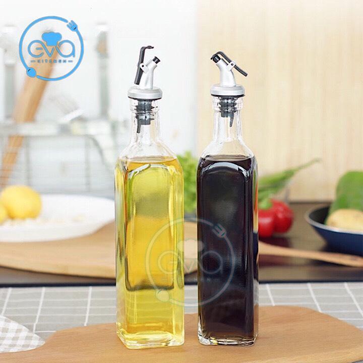 [HCM]Set 2 Chai Thuỷ Tinh Vuông  Rót Gia Vị Rót Dầu OiL Can 500 Ml