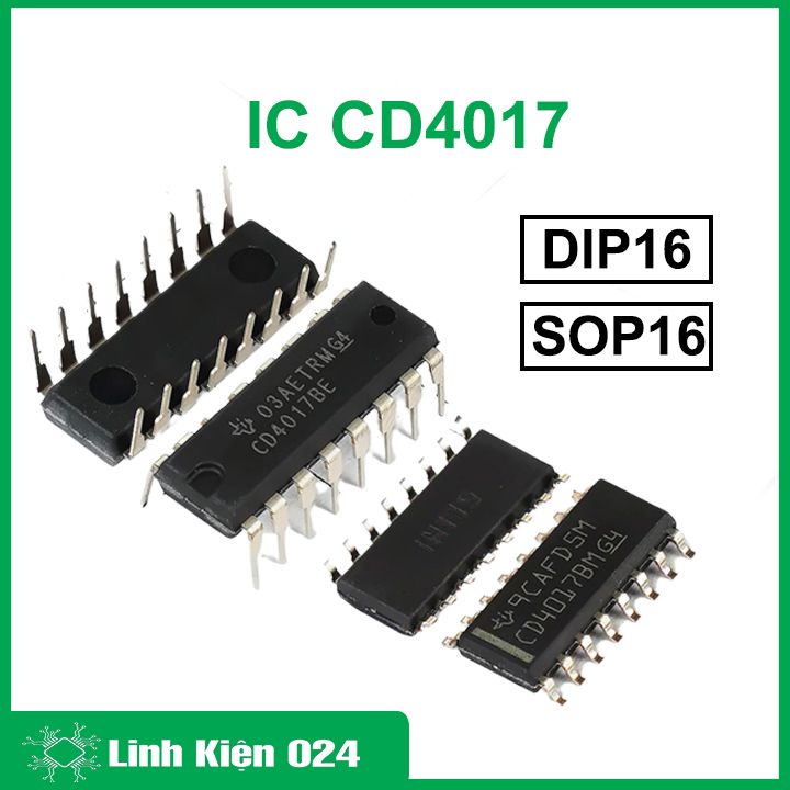 CD4017, IC đếm thập phân CD4017 chân cắm DIP16 / chân dán SOP16
