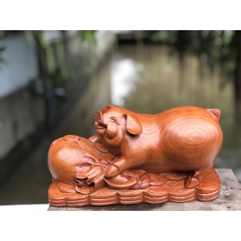 Tượng con heo con lợn gỗ hương