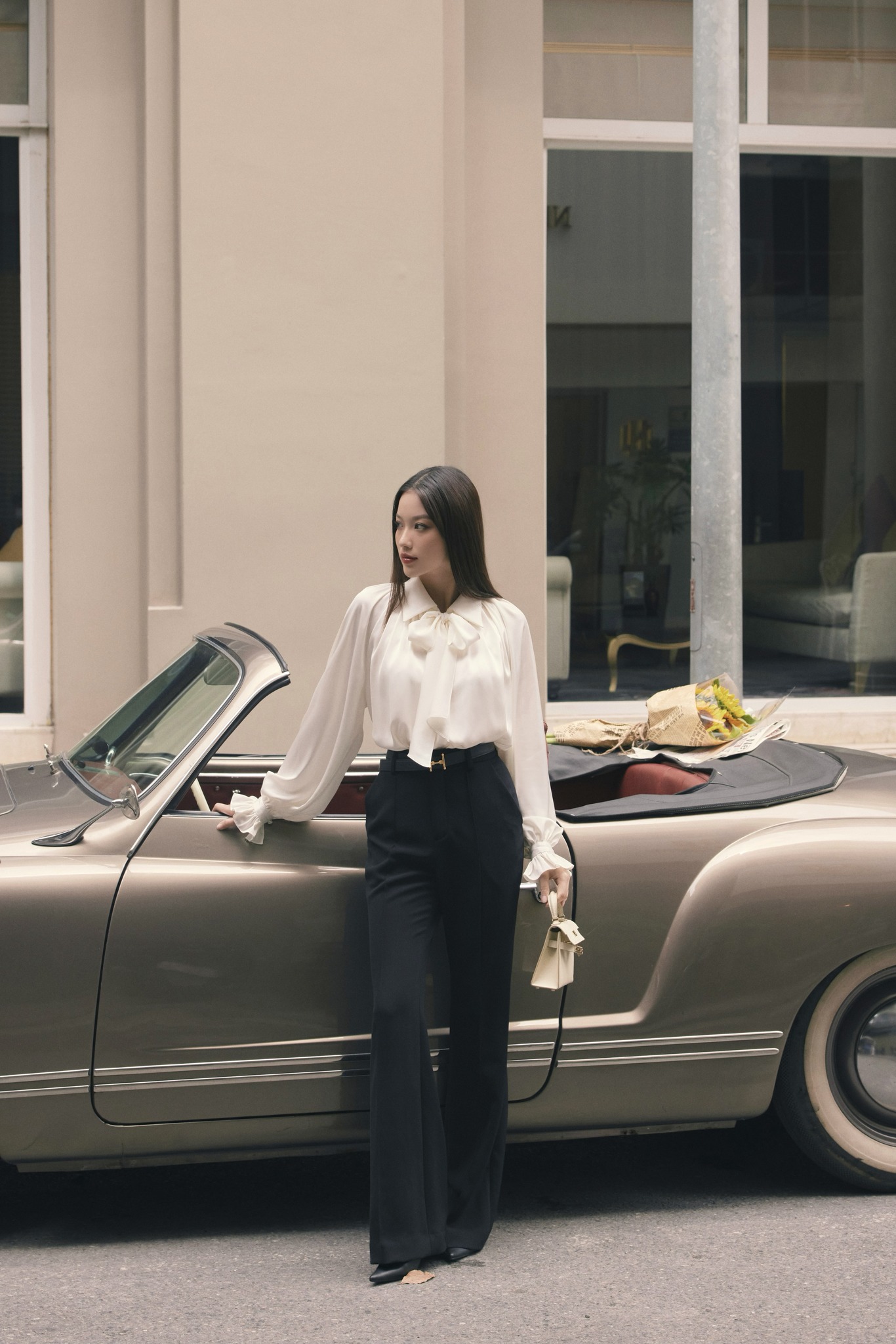 Áo sơ mi lụa cổ nơ tay giaclang HUONG BOUTIQUE BSSM21