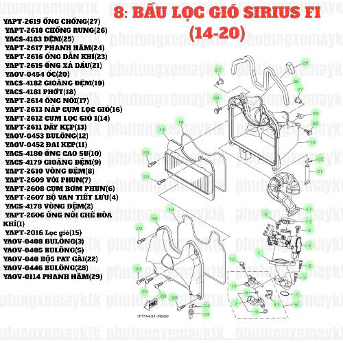 [Chính hãng Yamaha][8:BẦU LỌC GIÓ] YAPT-2016 Lọc gió-SIRIUS FI(14-20) (15)