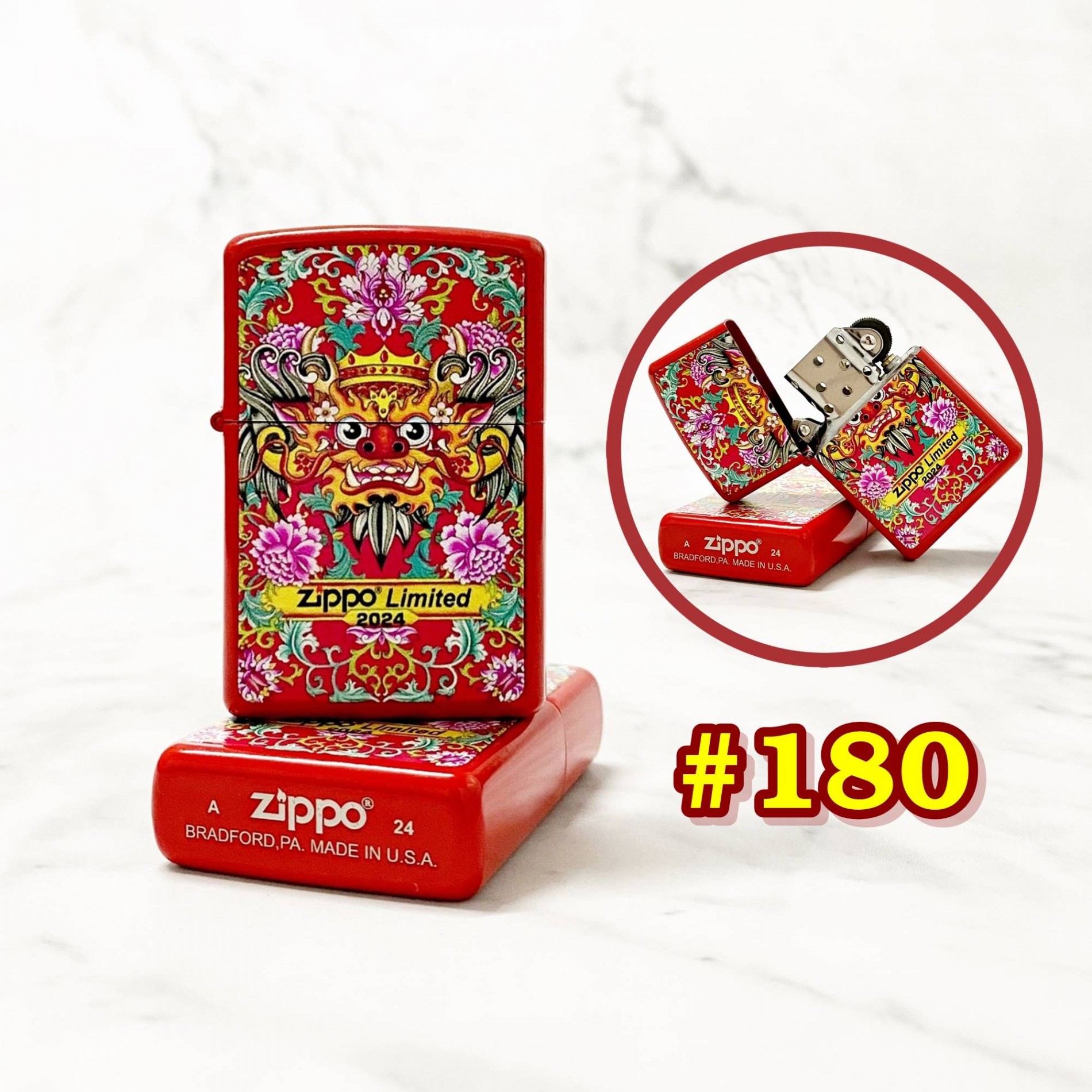BẬT LỬA ZIPPO 2024 SƠN TĨNH ĐIỆN 2 MẶT HÌNH RỒNG (CÓ MỘC ĐÁY) - (XÀI XĂNG) #180