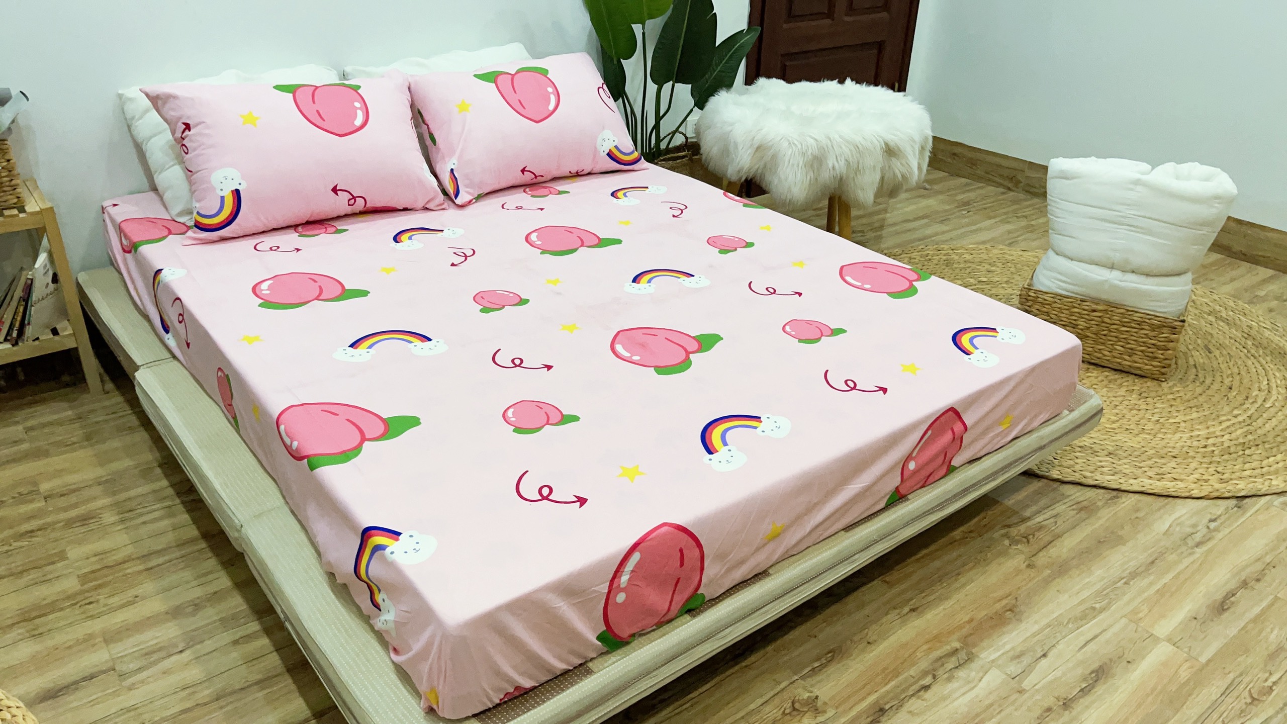 Set Ga Gối Mẫu Đào Hồng P60