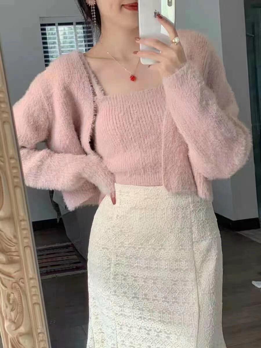Set áo (2 dây và 1 áo cardigan ngoài cùng) chất cùng màu GS-56