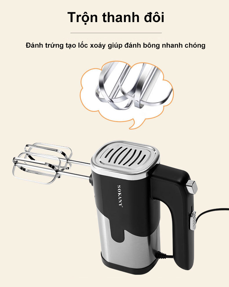 Máy đánh trứng SOKANY 800W đánh được bột,Máy trộn bánh làm bánh sokany có 5 tốc độ điều chỉnh chuyên dụng SK-6621 [ ĐỔI MỚI TẠI NHÀ KHÔNG MẤT PHÍ - BẢO HÀNH 18 THÁNG ]