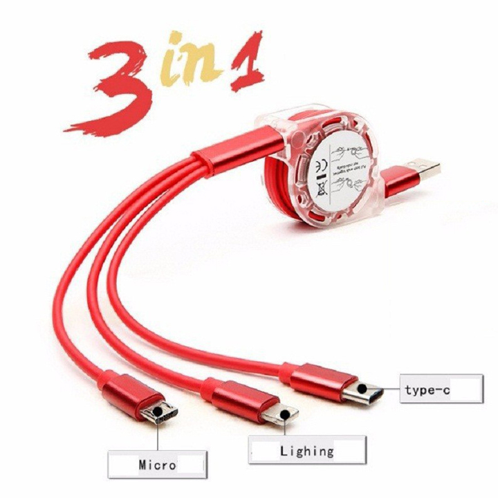 CÁP SẠC 3 ĐẦU ĐA NĂNG (LIGHTNING) CHO IPHONE, IPAD----MICRO USB CHO SAMSUNG ANDROID --- TYPE C OPPO